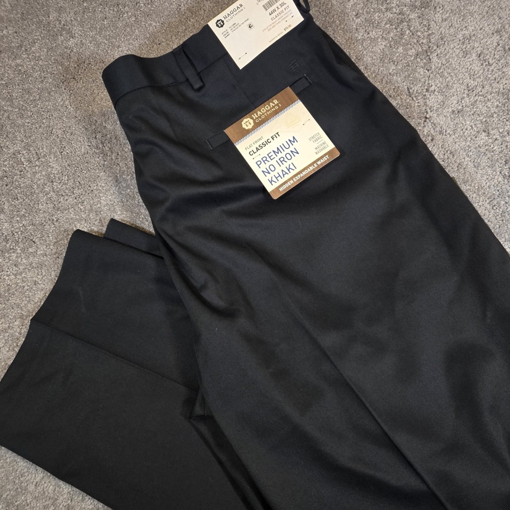 Haggar Men's‎ Premium No Iron Black Straight Flat-Front Pants Size 44x30